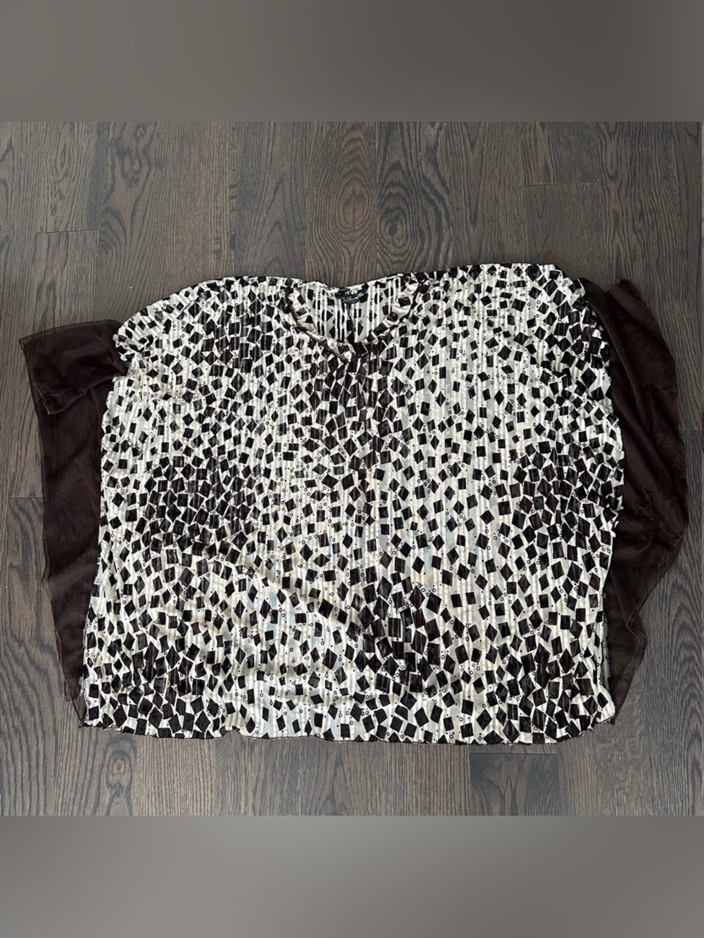 Brown & Light cream Geometric Pattern mesh Blouse